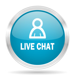 live chat blue glossy metallic circle modern web icon on white background