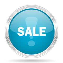 sale blue glossy metallic circle modern web icon on white background