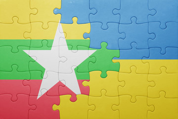 puzzle with the national flag of ukraine and myanmar,