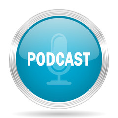 podcast blue glossy metallic circle modern web icon on white background