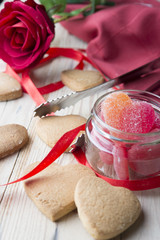 Festive cookies with hearts and roses for Valentine's Day.