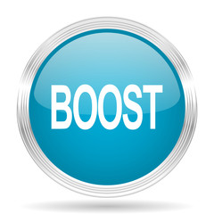 boost blue glossy metallic circle modern web icon on white background