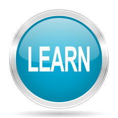 learn blue glossy metallic circle modern web icon on white background