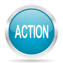 action blue glossy metallic circle modern web icon on white background