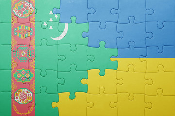puzzle with the national flag of ukraine and turkmenistan