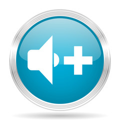 speaker volume blue glossy metallic circle modern web icon on white background