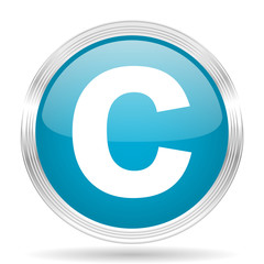 copyright blue glossy metallic circle modern web icon on white background