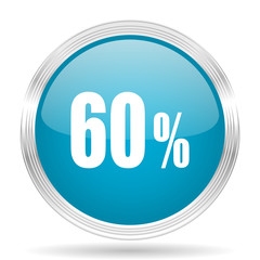 60 percent blue glossy metallic circle modern web icon on white background