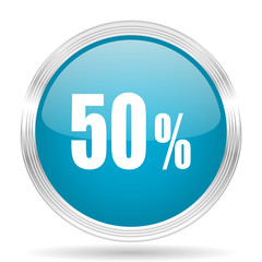 50 percent blue glossy metallic circle modern web icon on white background