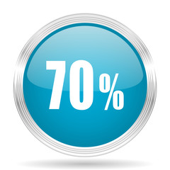 70 percent blue glossy metallic circle modern web icon on white background
