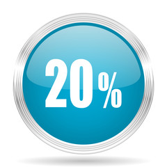 20 percent blue glossy metallic circle modern web icon on white background
