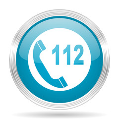 emergency call blue glossy metallic circle modern web icon on white background