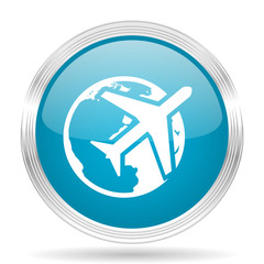 travel blue glossy metallic circle modern web icon on white background