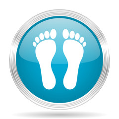 foot blue glossy metallic circle modern web icon on white background