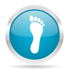 foot blue glossy metallic circle modern web icon on white background