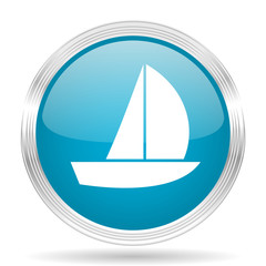 yacht blue glossy metallic circle modern web icon on white background