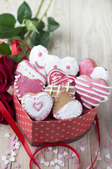 Glazed cookies on Valentine's day. From above