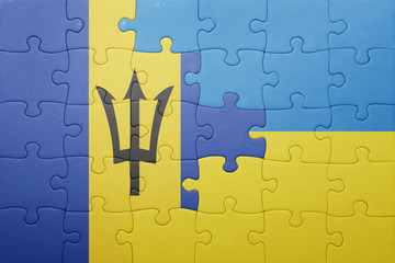 puzzle with the national flag of ukraine and barbados