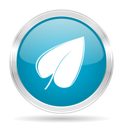 leaf blue glossy metallic circle modern web icon on white background