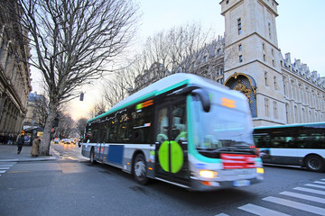 Paris, France, February 6, 2016: Bus on the street of Paris, France