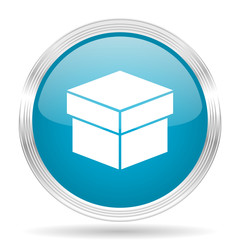 box blue glossy metallic circle modern web icon on white background