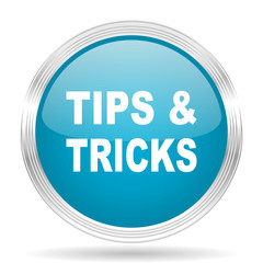 tips tricks blue glossy metallic circle modern web icon on white background