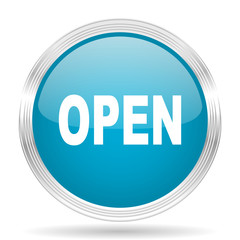 open blue glossy metallic circle modern web icon on white background