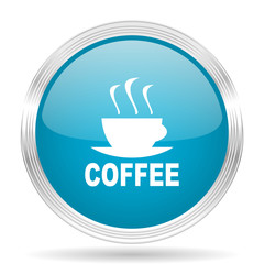 espresso blue glossy metallic circle modern web icon on white background