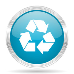 Obraz premium recycle blue glossy metallic circle modern web icon on white background