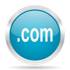 com blue glossy metallic circle modern web icon on white background