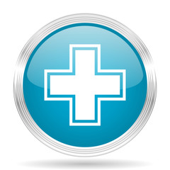 pharmacy blue glossy metallic circle modern web icon on white background