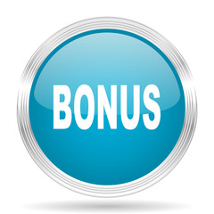 bonus blue glossy metallic circle modern web icon on white background