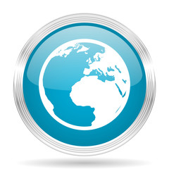 earth blue glossy metallic circle modern web icon on white background