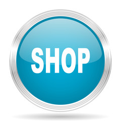 shop blue glossy metallic circle modern web icon on white background