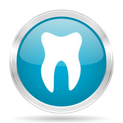 tooth blue glossy metallic circle modern web icon on white background