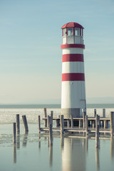 Lighthouse and wooden pier, Podersdorf, Austria