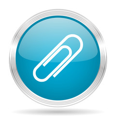 paperclip blue glossy metallic circle modern web icon on white background