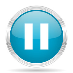 pause blue glossy metallic circle modern web icon on white background