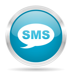 sms blue glossy metallic circle modern web icon on white background