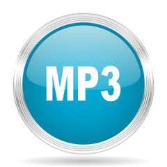 mp3 blue glossy metallic circle modern web icon on white background