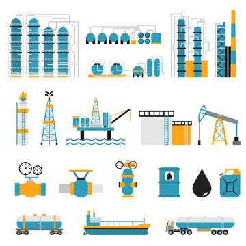 Oil Industry Flat Style Vector Symbols