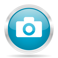 camera blue glossy metallic circle modern web icon on white background