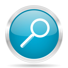 search blue glossy metallic circle modern web icon on white background