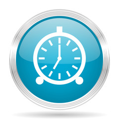 alarm blue glossy metallic circle modern web icon on white background