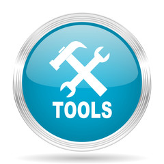 tools blue glossy metallic circle modern web icon on white background