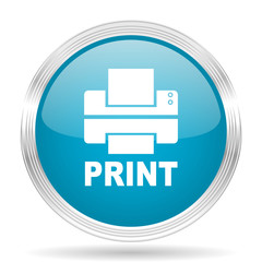 printer blue glossy metallic circle modern web icon on white background