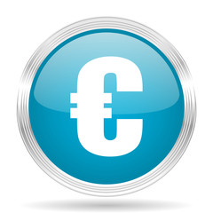euro blue glossy metallic circle modern web icon on white background