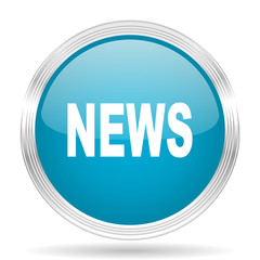 news blue glossy metallic circle modern web icon on white background