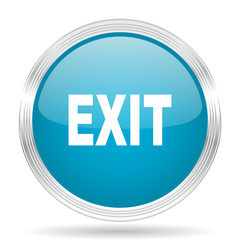 exit blue glossy metallic circle modern web icon on white background