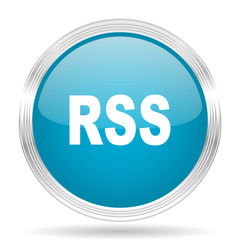 rss blue glossy metallic circle modern web icon on white background